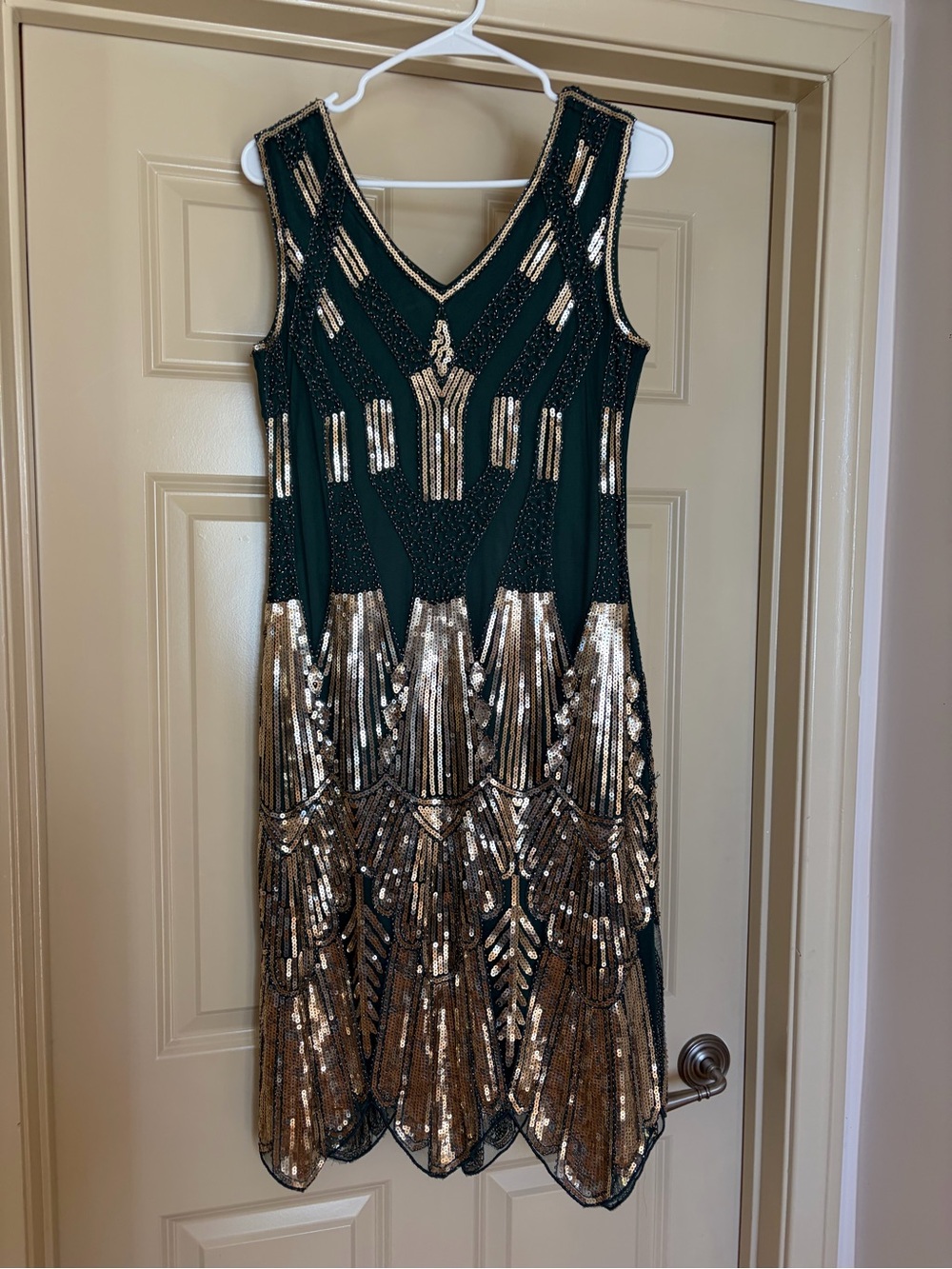 1920s Dress Green and Gold Sequin Evening Dress